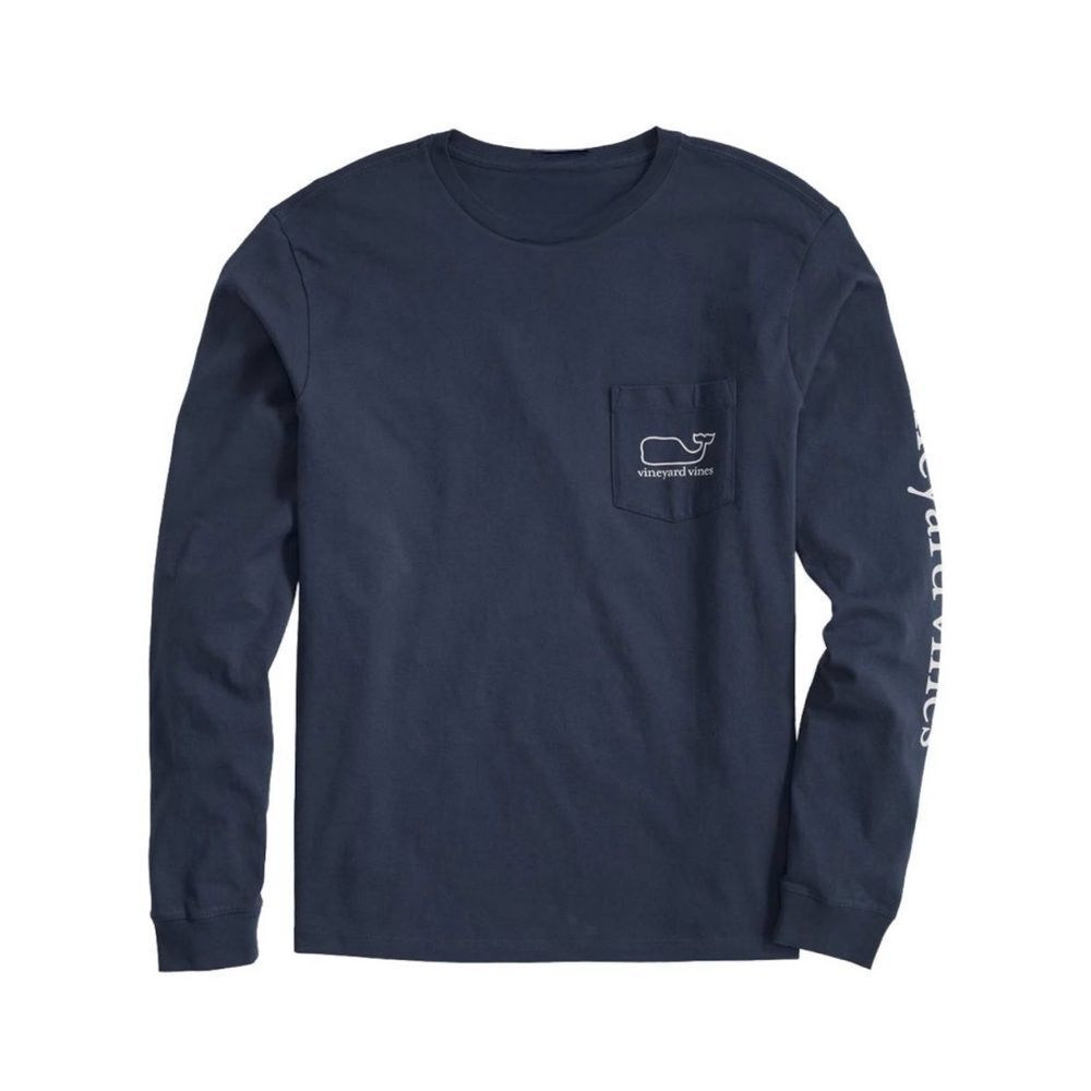 Vineyard Vines Men's XS Navy Blue Long Sleeve Cotton Vintage Whale Pocket Tee